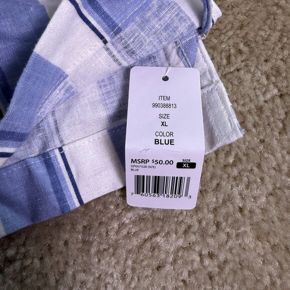 Gap Linen Blend Shirt Womens Size XL Blue Striped Button Short Sleeve NWT E858 - Picture 2 of 10
